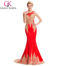 Grace Karin 2016 Robe de soirée rouge élégante et élégante en or Appliques Robe de soirée rouge Abendkleid GK000026-3